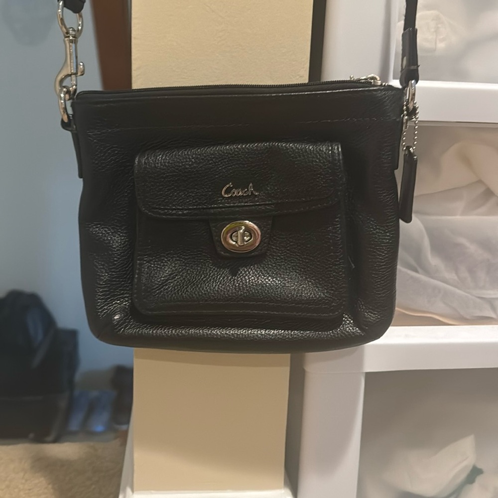 Coach black leather crossbody bag